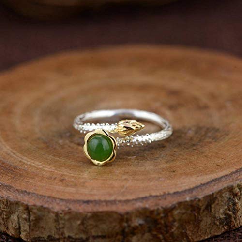 WOZUIMEI Chinesischer Ringschmuck S925 Sterling Silber Ring Plated Floret Verstellbarer Spaltring Damenmode Silber Intarsien Jasper White Jade RingJaspis WOZUIMEI Chinesischer Ringschmuck S925 Sterling Silber Ring Plated Floret Verstellbarer Spaltring Damenmode Silber Intarsien Jasper White Jade RingJaspis von WOZUIMEI