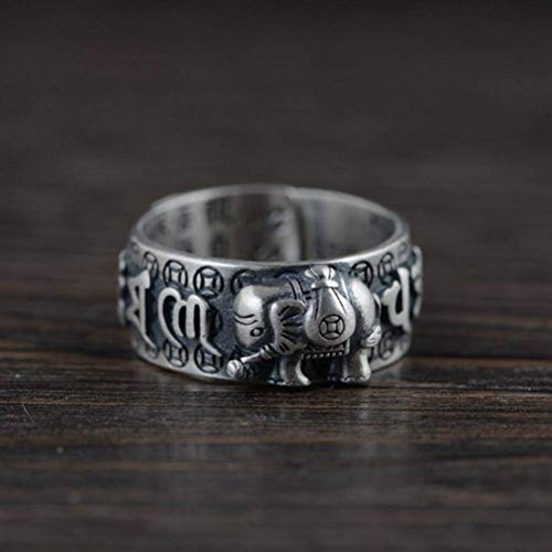 WOZUIMEI Chinesischer Ringschmuck S925 Sterling Silber Ring Retro Distressed Thai Silber Ring Weiblicher Ethnischer Stil Sechs Zeichen Mantra Schrift ElefantRing WOZUIMEI Chinesischer Ringschmuck S925 Sterling Silber Ring Retro Distressed Thai Silber Ring Weiblicher Ethnischer Stil Sechs Zeichen Mantra Schrift ElefantRing von WOZUIMEI