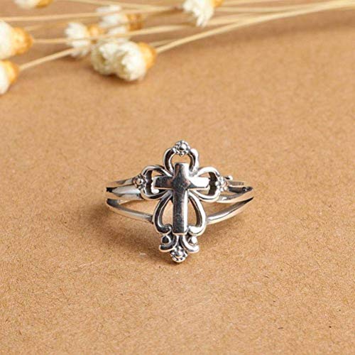 WOZUIMEI Chinesischer Ringschmuck S925 Sterling Silber Ring Retro Silber Ring Thai Silber Kreuzausschnitt Verstellbarer Spaltring WeiblichRing von WOZUIMEI