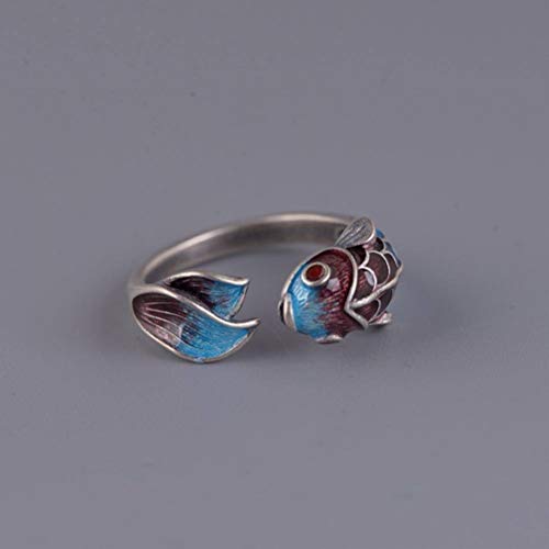 WOZUIMEI Chinesischer Ringschmuck S925 Sterling Silber Ring Retro Thai Silber Weiblich Matt Ethnischen Stil Klassischen Emaille Karpfen Koi RingEinstellbare Öffnung WOZUIMEI Chinesischer Ringschmuck S925 Sterling Silber Ring Retro Thai Silber Weiblich Matt Ethnischen Stil Klassischen Emaille Karpfen Koi RingEinstellbare Öffnung von WOZUIMEI