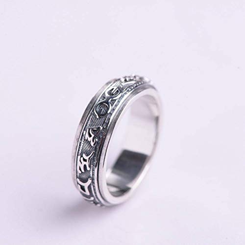 WOZUIMEI Chinesischer Ringschmuck S925 Sterling Silber Ring Vintage Handwerkskunst Mann und Frau Drehbarer Sechs-Wort-Mantra-Ring Thailändischer SilberringRing, 19.1 von WOZUIMEI