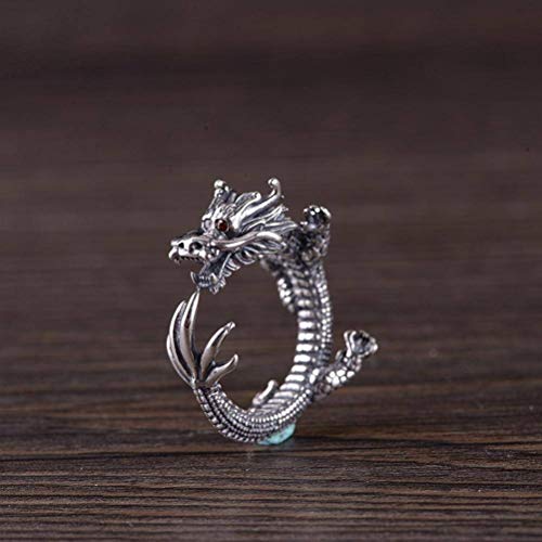 WOZUIMEI Chinesischer Ringschmuck S925 Sterling Silber Ring Vintage Thai Silber Ring Chinese Dragon Verstellbarer SpaltringEinstellbare Öffnung WOZUIMEI Chinesischer Ringschmuck S925 Sterling Silber Ring Vintage Thai Silber Ring Chinese Dragon Verstellbarer SpaltringEinstellbare Öffnung von WOZUIMEI