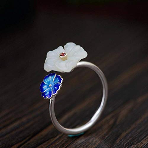 WOZUIMEI Chinesischer Ringschmuck S925 Sterling Silber Ring Weiblicher Emaille Ring Thai Silber Nephrit Verstellbarer SpaltringWeißer Chalzedon WOZUIMEI Chinesischer Ringschmuck S925 Sterling Silber Ring Weiblicher Emaille Ring Thai Silber Nephrit Verstellbarer SpaltringWeißer Chalzedon von WOZUIMEI
