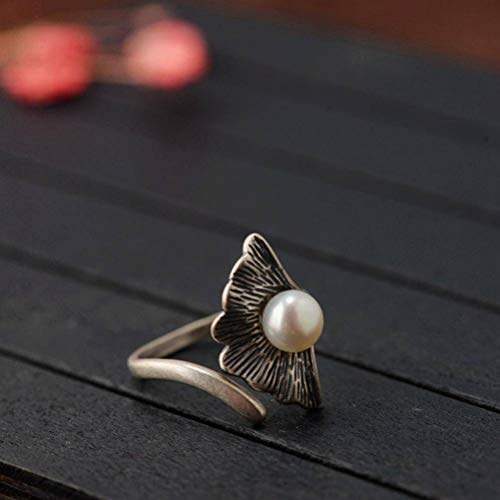 WOZUIMEI Chinesischer Ringschmuck Silberring S925 Sterlingsilberring Vintage Craft Female Verstellbarer Geteilter Ginkgoblattform PerlensilberringEinstellbare Öffnung WOZUIMEI Chinesischer Ringschmuck Silberring S925 Sterlingsilberring Vintage Craft Female Verstellbarer Geteilter Ginkgoblattform PerlensilberringEinstellbare Öffnung von WOZUIMEI