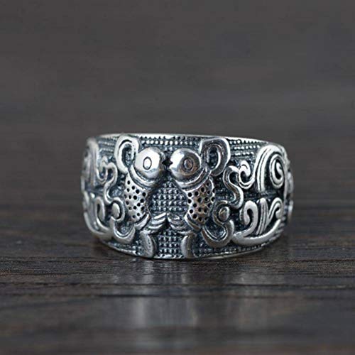 WOZUIMEI Chinesischer Ringschmuck aus Reinem Silber Retro Thailändischer Silberring Weiblicher Ethnischer Stil Acht Glückverheißende Doppelfischschnecke Verstellbarer SpaltringEinstellbare Öffnung WOZUIMEI Chinesischer Ringschmuck aus Reinem Silber Retro Thailändischer Silberring Weiblicher Ethnischer Stil Acht Glückverheißende Doppelfischschnecke Verstellbarer SpaltringEinstellbare Öffnung von WOZUIMEI