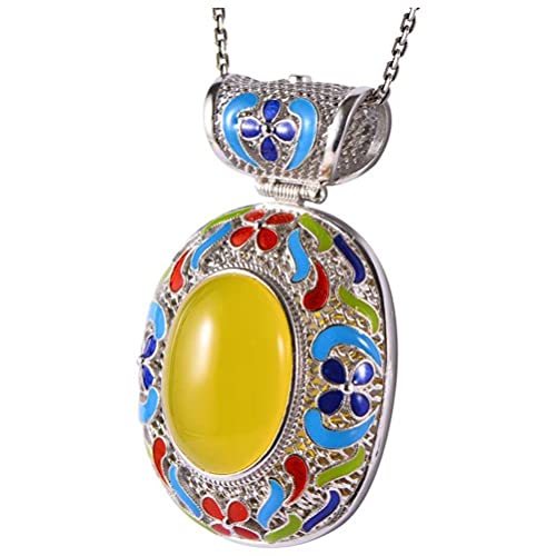 WOZUIMEI Chinesischer Stil Anhänger S925 Sterling Silber Schmuck Filigran Eingelegt Gelb Chalzedon Hohl Vintage Palast Pullover Anhänger WeiblichAnhänger Keine Kette von WOZUIMEI
