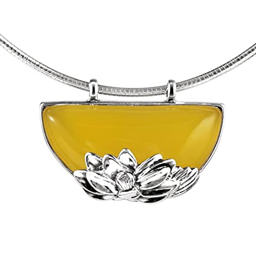 WOZUIMEI Chinesischer Stil Anhänger S925 Sterling Silber Schmuck Retro Eingelegte Gelbe Chalzedon Einfache Liebe Lotus Ethnischen Stil Weibliche Pullover Kette AnhängerAnhänger Keine Kette von WOZUIMEI