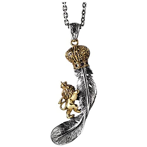 WOZUIMEI Chinesischer Stil Anhänger S925 Sterling Silber Vintage Thai Silber Persönlichkeit Krone Löwe Feder AnhängerAnhänger Keine Kette von WOZUIMEI