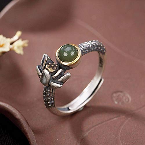 WOZUIMEI Chinesischer Stil Ring Schmuck S925 Rein Silber Ring Lotus Jasper Achat Rot Süd Persönlichkeit Retro Weibliches Design Einfache Öffnung, Silber WOZUIMEI Chinesischer Stil Ring Schmuck S925 Rein Silber Ring Lotus Jasper Achat Rot Süd Persönlichkeit Retro Weibliches Design Einfache Öffnung, Silber von WOZUIMEI