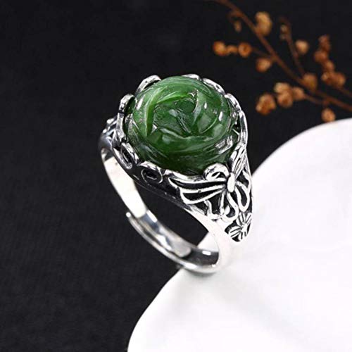 WOZUIMEI Chinesischer Stil Ring Schmuck S925 Reinen Silber Ring Retro Eingelegt Nephrit Jasper Pfingstrose Blume Schmetterling Frau Offenen RingEinstellbare Öffnung WOZUIMEI Chinesischer Stil Ring Schmuck S925 Reinen Silber Ring Retro Eingelegt Nephrit Jasper Pfingstrose Blume Schmetterling Frau Offenen RingEinstellbare Öffnung von WOZUIMEI