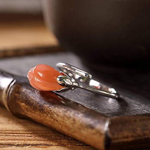 WOZUIMEI Chinesischer Stil Ring Schmuck S925 Reines Silber Ring Magnolie Südlicher Roter Achat Persönlichkeit Retro Weiblicher Offener Ring, Silber WOZUIMEI Chinesischer Stil Ring Schmuck S925 Reines Silber Ring Magnolie Südlicher Roter Achat Persönlichkeit Retro Weiblicher Offener Ring, Silber von WOZUIMEI