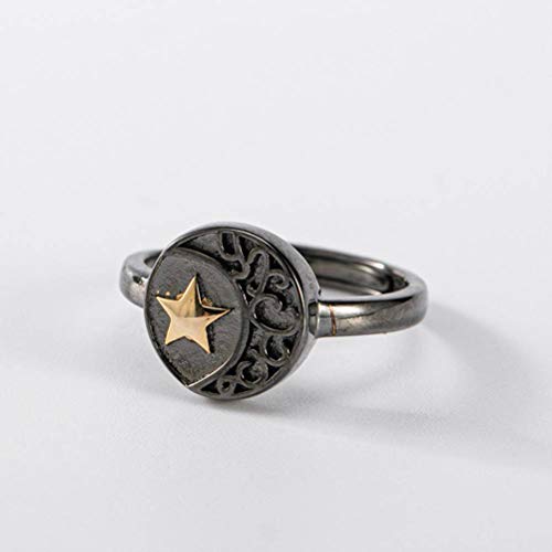 WOZUIMEI Chinesischer Stil Ring Schmuck S925 Reines Silber Ring Persönlichkeit Trend Stern Mond Sonne Schwarz Retro Paar Ring Männer und Frauen, Silber, Gold WOZUIMEI Chinesischer Stil Ring Schmuck S925 Reines Silber Ring Persönlichkeit Trend Stern Mond Sonne Schwarz Retro Paar Ring Männer und Frauen, Silber, Gold von WOZUIMEI