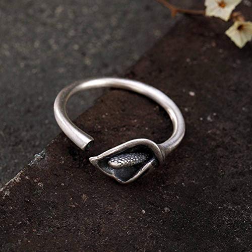 WOZUIMEI Chinesischer Stil Ring Schmuck S925 Reines Silber Ring Retro Old Calla Öffnen Persönlichkeit Ring Matt Antik Einfach Weiblich Einstellbare Öffnung von WOZUIMEI