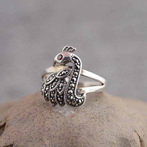 WOZUIMEI Chinesischer Stil Ring Schmuck S925 Sterling Silber Ring Antik Thai Silber Ring Weibliche Mode Pfau Eingelegt Markasit Silber RingRing, 18.5 WOZUIMEI Chinesischer Stil Ring Schmuck S925 Sterling Silber Ring Antik Thai Silber Ring Weibliche Mode Pfau Eingelegt Markasit Silber RingRing, 18.5 von WOZUIMEI