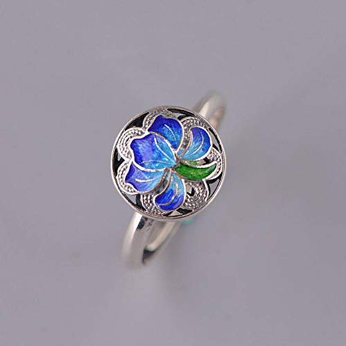 WOZUIMEI Chinesischer Stil Ring Schmuck S925 Sterling Silber Ring Emaille Handwerk Schmuck Einfache Weibliche Verstellbare Split Lotus Runde Ethnischen Stil RingBlau WOZUIMEI Chinesischer Stil Ring Schmuck S925 Sterling Silber Ring Emaille Handwerk Schmuck Einfache Weibliche Verstellbare Split Lotus Runde Ethnischen Stil RingBlau von WOZUIMEI