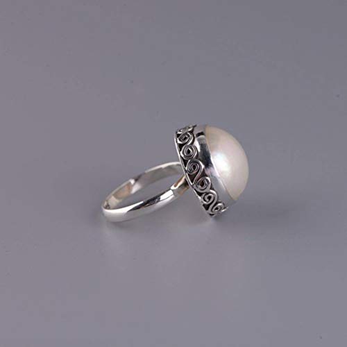 WOZUIMEI Chinesischer Stil Ring Schmuck S925 Sterling Silber Ring Retro Weibliche Mode Temperament Thai Silber Blume Set Eingelegt Marbe Perle RingRing, 17.5 WOZUIMEI Chinesischer Stil Ring Schmuck S925 Sterling Silber Ring Retro Weibliche Mode Temperament Thai Silber Blume Set Eingelegt Marbe Perle RingRing, 17.5 von WOZUIMEI