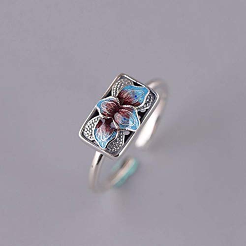 WOZUIMEI Chinesischer Stil Ring Schmuck S925 Sterling Silber Ring Vintage Emaille Handwerk Schmuck Weiblich Verstellbare Split Flower Ethnischen Stil Thai Silber RingEinstellbare Öffnung WOZUIMEI Chinesischer Stil Ring Schmuck S925 Sterling Silber Ring Vintage Emaille Handwerk Schmuck Weiblich Verstellbare Split Flower Ethnischen Stil Thai Silber RingEinstellbare Öffnung von WOZUIMEI