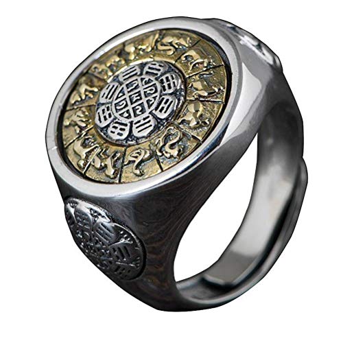 WOZUIMEI Chinesischer Stil Ring Schmuck S925 Sterling Silber Ring Vintage Thai Silber Ring Männlich Rotierende Jiugong Marke Fledermaus Verstellbarer Split Silber RingRing, 18.5-19.7 WOZUIMEI Chinesischer Stil Ring Schmuck S925 Sterling Silber Ring Vintage Thai Silber Ring Männlich Rotierende Jiugong Marke Fledermaus Verstellbarer Split Silber RingRing, 18.5-19.7 von WOZUIMEI