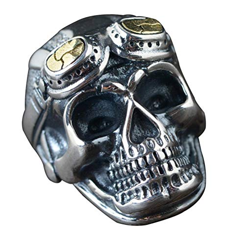 WOZUIMEI Chinesischer Stil Ring Schmuck S925 Sterling Silber Ring Vintage Thai Silber Ring Verstellbare Split Herren Mode Brille Schädelform Silber RingRing WOZUIMEI Chinesischer Stil Ring Schmuck S925 Sterling Silber Ring Vintage Thai Silber Ring Verstellbare Split Herren Mode Brille Schädelform Silber RingRing von WOZUIMEI