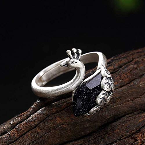 WOZUIMEI Chinesischer Stil Ring Schmuck S990 Reinen Silber Ring Retro Pfau Eingelegt Chalcedon Granatapfel Roten Korund Weiblichen High-End Offenen RingBlauer Sandstein WOZUIMEI Chinesischer Stil Ring Schmuck S990 Reinen Silber Ring Retro Pfau Eingelegt Chalcedon Granatapfel Roten Korund Weiblichen High-End Offenen RingBlauer Sandstein von WOZUIMEI
