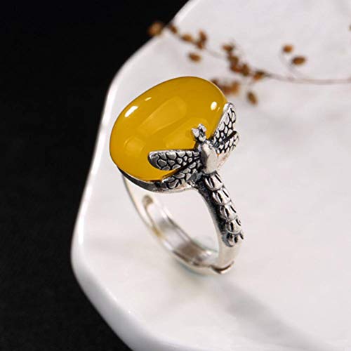 WOZUIMEI Chinesischer Stil Ring Schmuck S990 Reines Silber Schnitzerei Libelle Chalcedon Eingelegt Granatapfel Korund Rot Einstellbarer Ring für Frauen Hohe Qualität, Silber WOZUIMEI Chinesischer Stil Ring Schmuck S990 Reines Silber Schnitzerei Libelle Chalcedon Eingelegt Granatapfel Korund Rot Einstellbarer Ring für Frauen Hohe Qualität, Silber von WOZUIMEI