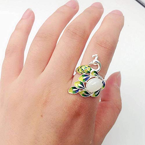 WOZUIMEI Chinesischer Stil Ring Schmuck Silber Nephrit Ring S925 Sterling Silber Ring Emaille Handwerk Weiblichen Pfau Verstellbarer Split Verstellbarer SilberringGrün WOZUIMEI Chinesischer Stil Ring Schmuck Silber Nephrit Ring S925 Sterling Silber Ring Emaille Handwerk Weiblichen Pfau Verstellbarer Split Verstellbarer SilberringGrün von WOZUIMEI