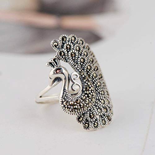 WOZUIMEI Chinesischer Stil Ringschmuck S925 Sterling Silber Ring Antik Handwerk Pfau Öffnung Markasit Verstellbarer Spaltring Thai SilberRing WOZUIMEI Chinesischer Stil Ringschmuck S925 Sterling Silber Ring Antik Handwerk Pfau Öffnung Markasit Verstellbarer Spaltring Thai SilberRing von WOZUIMEI