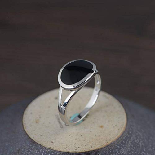 WOZUIMEI Chinesischer Stil Ringschmuck S925 Sterling Silber Ring Antik Handwerk Thai Silber Zeigefinger Ring Weiblich Eingelegt Schwarz Achat Oval Silber RingRing, 18.2 WOZUIMEI Chinesischer Stil Ringschmuck S925 Sterling Silber Ring Antik Handwerk Thai Silber Zeigefinger Ring Weiblich Eingelegt Schwarz Achat Oval Silber RingRing, 18.2 von WOZUIMEI