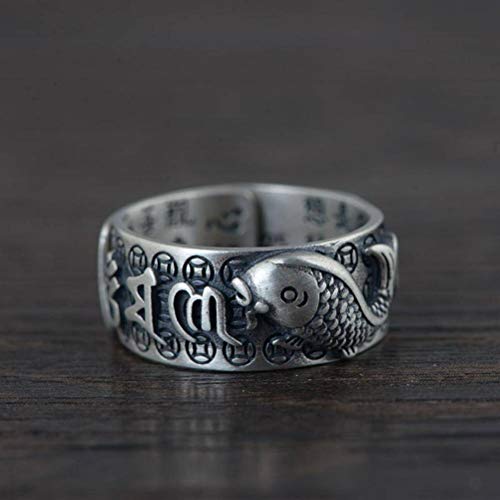 WOZUIMEI Chinesischer Stil Ringschmuck S925 Sterling Silber Ring Antik Matt Thai Silber Ring Männer und Frauen Mode Sechs Wörter Mantra Zentimeter Silber RingRing WOZUIMEI Chinesischer Stil Ringschmuck S925 Sterling Silber Ring Antik Matt Thai Silber Ring Männer und Frauen Mode Sechs Wörter Mantra Zentimeter Silber RingRing von WOZUIMEI