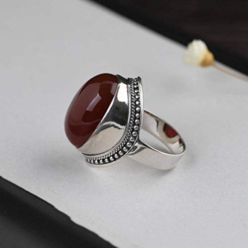 WOZUIMEI Chinesischer Stil Ringschmuck S925 Sterling Silber Ring Antik Thai Silber Ring Weibliche Mode Rot Achat Silber Torus RingAchat, 18.5 WOZUIMEI Chinesischer Stil Ringschmuck S925 Sterling Silber Ring Antik Thai Silber Ring Weibliche Mode Rot Achat Silber Torus RingAchat, 18.5 von WOZUIMEI
