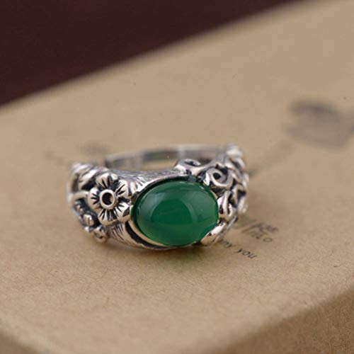 WOZUIMEI Chinesischer Stil Ringschmuck S925 Sterling Silber Ring Antike Weibliche Hohlform Grüner Achat Ring Thai SilberEinstellbare Öffnung WOZUIMEI Chinesischer Stil Ringschmuck S925 Sterling Silber Ring Antike Weibliche Hohlform Grüner Achat Ring Thai SilberEinstellbare Öffnung von WOZUIMEI