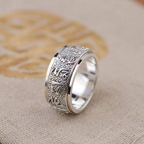WOZUIMEI Chinesischer Stil Ringschmuck S925 Sterling Silber Ring Antiken Handwerk Mann und Frau Sechs Zeichen Mantra Kann Ring Thai Silber DrehenRing, 19.1 WOZUIMEI Chinesischer Stil Ringschmuck S925 Sterling Silber Ring Antiken Handwerk Mann und Frau Sechs Zeichen Mantra Kann Ring Thai Silber DrehenRing, 19.1 von WOZUIMEI
