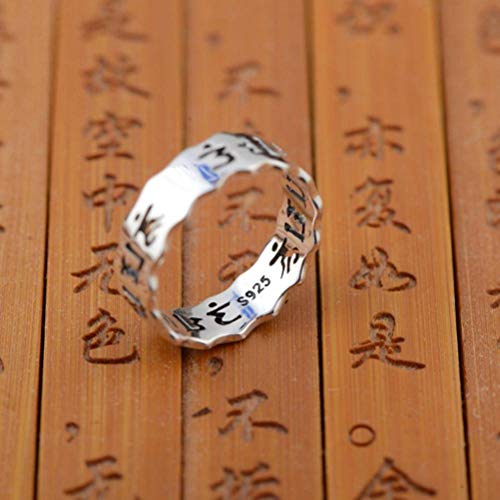 WOZUIMEI Chinesischer Stil Ringschmuck S925 Sterling Silber Ring Mann und Frau Buddhistischer Sechsstelliger Mantra Ring Antik Thai Silber RingRing, 17.5 von WOZUIMEI