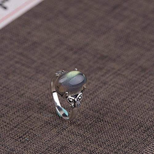 WOZUIMEI Chinesischer Stil Ringschmuck S925 Sterling Silber Ring Retro Handwerkskunst Damenmode Einfachen Kreis Schmetterling Silber Zurück Set Mondstein Ring LabradoritRing, 17.2 WOZUIMEI Chinesischer Stil Ringschmuck S925 Sterling Silber Ring Retro Handwerkskunst Damenmode Einfachen Kreis Schmetterling Silber Zurück Set Mondstein Ring LabradoritRing, 17.2 von WOZUIMEI