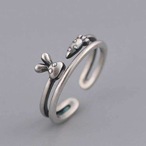 WOZUIMEI Chinesischer Stil Ringschmuck S925 Sterling Silber Ring Retro Matt Thai Silber Ring Weiblich Niedlich Kleine Weiße Kaninchen Rübe Verstellbarer SpaltringEinstellbare Öffnung WOZUIMEI Chinesischer Stil Ringschmuck S925 Sterling Silber Ring Retro Matt Thai Silber Ring Weiblich Niedlich Kleine Weiße Kaninchen Rübe Verstellbarer SpaltringEinstellbare Öffnung von WOZUIMEI