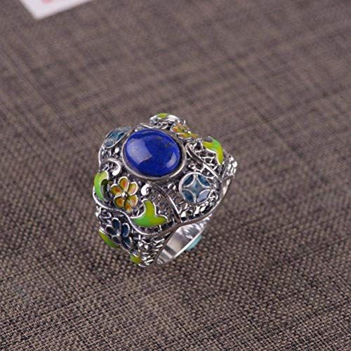 WOZUIMEI Chinesischer Stil Ringschmuck S925 Sterling Silber Ring Retro Silber Schmuck Weiblich Thai Silber Tropf Hohl Inlay Lapislazuli RingRing, 19.1 WOZUIMEI Chinesischer Stil Ringschmuck S925 Sterling Silber Ring Retro Silber Schmuck Weiblich Thai Silber Tropf Hohl Inlay Lapislazuli RingRing, 19.1 von WOZUIMEI