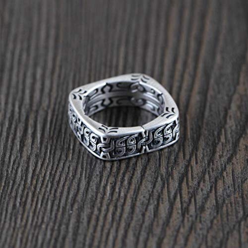 WOZUIMEI Chinesischer Stil Ringschmuck S925 Sterling Silber Ring Retro Thai Silber Chinesischer Stil Quadrat Muster Weibliche Mode Silber Ring Zeigefinger RingEinstellbare Öffnung WOZUIMEI Chinesischer Stil Ringschmuck S925 Sterling Silber Ring Retro Thai Silber Chinesischer Stil Quadrat Muster Weibliche Mode Silber Ring Zeigefinger RingEinstellbare Öffnung von WOZUIMEI