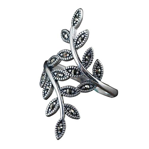 WOZUIMEI Chinesischer Stil Ringschmuck S925 Sterling Silber Ring Retro Weibliche Mode Eingelegte Markasit Blätter Verstellbarer Spaltring Thai SilberschmuckEinstellbare Öffnung WOZUIMEI Chinesischer Stil Ringschmuck S925 Sterling Silber Ring Retro Weibliche Mode Eingelegte Markasit Blätter Verstellbarer Spaltring Thai SilberschmuckEinstellbare Öffnung von WOZUIMEI