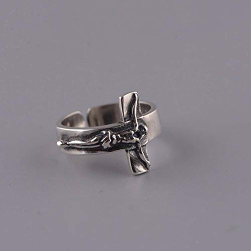 WOZUIMEI Chinesischer Stil Ringschmuck S925 Sterling Silber Ring Retro Weibliche Mode Kreuz Jesus Ring Thai Silber Einfachen GesichtsringEinstellbare Öffnung WOZUIMEI Chinesischer Stil Ringschmuck S925 Sterling Silber Ring Retro Weibliche Mode Kreuz Jesus Ring Thai Silber Einfachen GesichtsringEinstellbare Öffnung von WOZUIMEI