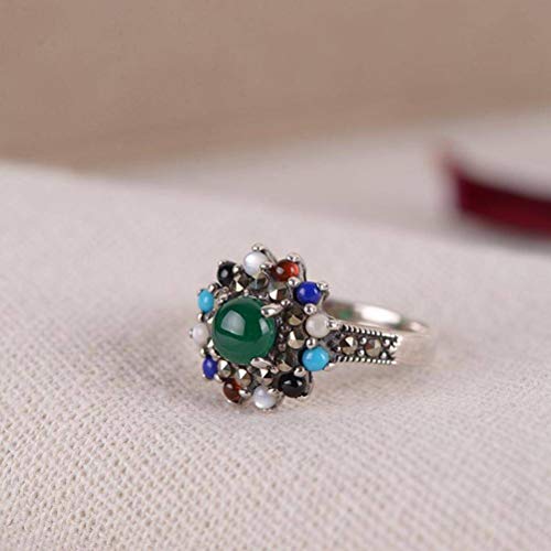 WOZUIMEI Chinesischer Stil Ringschmuck S925 Sterling Silber Ring Retro Weibliche Mode Silber Torus Eingelegt Achat Optimiert Türkis Ring Thai Silber Ringgrüner Achat, 17.2 WOZUIMEI Chinesischer Stil Ringschmuck S925 Sterling Silber Ring Retro Weibliche Mode Silber Torus Eingelegt Achat Optimiert Türkis Ring Thai Silber Ringgrüner Achat, 17.2 von WOZUIMEI