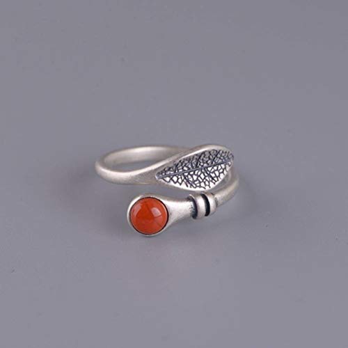 WOZUIMEI Chinesischer Stil Ringschmuck S925 Sterling Silber Ring Retro Weibliche Mode Temperament Blatt Inlay Südrot Achat Verstellbarer SpaltringRing WOZUIMEI Chinesischer Stil Ringschmuck S925 Sterling Silber Ring Retro Weibliche Mode Temperament Blatt Inlay Südrot Achat Verstellbarer SpaltringRing von WOZUIMEI