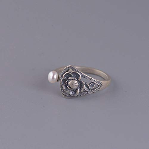 WOZUIMEI Chinesischer Stil Ringschmuck S925 Sterling Silber Ring Retro Weibliche Mode Temperament Pfingstrose Emaille Ring Thai Silber Retro PerlenringMatt WOZUIMEI Chinesischer Stil Ringschmuck S925 Sterling Silber Ring Retro Weibliche Mode Temperament Pfingstrose Emaille Ring Thai Silber Retro PerlenringMatt von WOZUIMEI