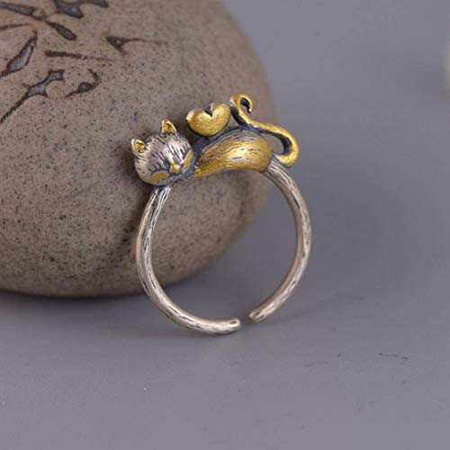 WOZUIMEI Chinesischer Stil Ringschmuck S925 Sterling Silber Ring Retro Weibliche Mode Temperament Schwebenden Gold Kätzchen Ring Thai Silber Matt RingRing WOZUIMEI Chinesischer Stil Ringschmuck S925 Sterling Silber Ring Retro Weibliche Mode Temperament Schwebenden Gold Kätzchen Ring Thai Silber Matt RingRing von WOZUIMEI