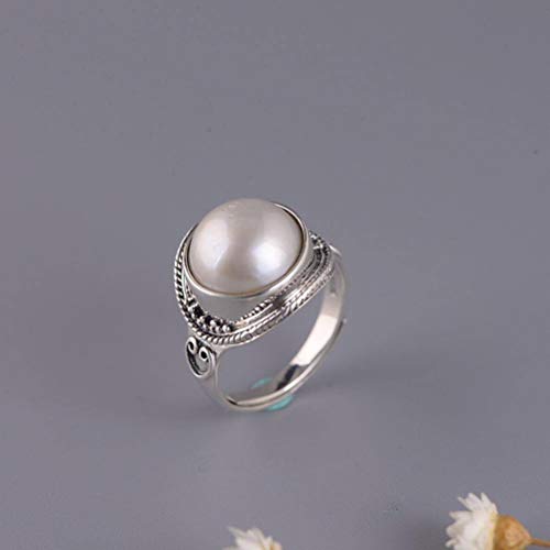 WOZUIMEI Chinesischer Stil Ringschmuck S925 Sterling Silber Ring Retro Weibliche Mode Temperament Silber Blume Set Eingelegt mit Marbe Perle Verstellbarer Spaltring Thai Silber RingRing WOZUIMEI Chinesischer Stil Ringschmuck S925 Sterling Silber Ring Retro Weibliche Mode Temperament Silber Blume Set Eingelegt mit Marbe Perle Verstellbarer Spaltring Thai Silber RingRing von WOZUIMEI