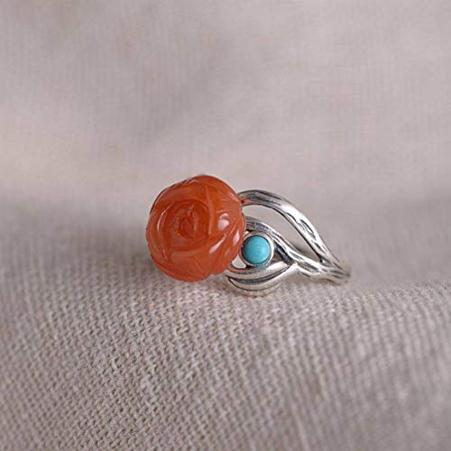 WOZUIMEI Chinesischer Stil Ringschmuck S925 Sterling Silber Ring Retro Weibliche Mode Temperament Südrot Achat Lotus Verstellbarer Spaltring Thai Silber RingEinstellbare Öffnung WOZUIMEI Chinesischer Stil Ringschmuck S925 Sterling Silber Ring Retro Weibliche Mode Temperament Südrot Achat Lotus Verstellbarer Spaltring Thai Silber RingEinstellbare Öffnung von WOZUIMEI
