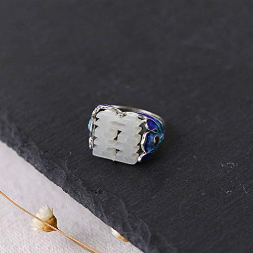 WOZUIMEI Chinesischer Stil Ringschmuck S925 Sterling Silber Ring Retro Weibliche Silber Emaillierung Cloisonne Eingelegt Nephrit Doppel Glück Ring FingerringRing, 17.5 WOZUIMEI Chinesischer Stil Ringschmuck S925 Sterling Silber Ring Retro Weibliche Silber Emaillierung Cloisonne Eingelegt Nephrit Doppel Glück Ring FingerringRing, 17.5 von WOZUIMEI