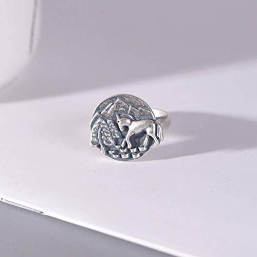 WOZUIMEI Chinesischer Stil Ringschmuck S925 Sterling Silber Ring Retro Weibliche Thai Silber Matt Pferd Zum Erfolg Verstellbarer Split Ring Mode RingEinstellbare Öffnung WOZUIMEI Chinesischer Stil Ringschmuck S925 Sterling Silber Ring Retro Weibliche Thai Silber Matt Pferd Zum Erfolg Verstellbarer Split Ring Mode RingEinstellbare Öffnung von WOZUIMEI