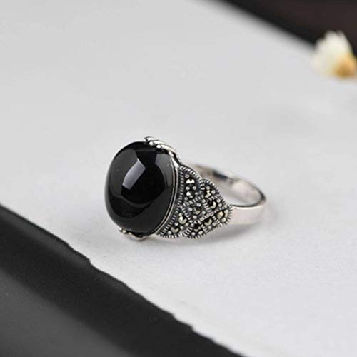 WOZUIMEI Chinesischer Stil Ringschmuck S925 Sterling Silber Ring Vintage Distressed Thai Silber Ring Weibliche Mode Markasit Schwarz Achat RingRing, 17.8 WOZUIMEI Chinesischer Stil Ringschmuck S925 Sterling Silber Ring Vintage Distressed Thai Silber Ring Weibliche Mode Markasit Schwarz Achat RingRing, 17.8 von WOZUIMEI