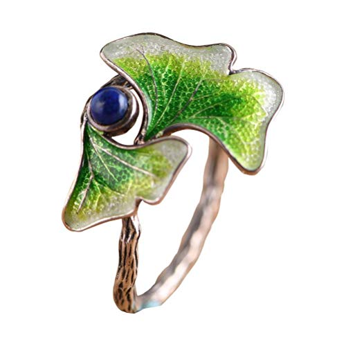 WOZUIMEI Chinesischer Stil Ringschmuck S925 Sterling Silber Ring Vintage Emaille Craft Ring Weibliche Silber Inlay Südrot Achat Verstellbarer Geteilter Ginkgoblatt RingGrün WOZUIMEI Chinesischer Stil Ringschmuck S925 Sterling Silber Ring Vintage Emaille Craft Ring Weibliche Silber Inlay Südrot Achat Verstellbarer Geteilter Ginkgoblatt RingGrün von WOZUIMEI