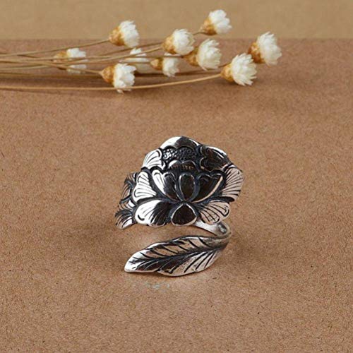 WOZUIMEI Chinesischer Stil Ringschmuck S925 Sterling Silber Ring Vintage Handwerker Einfache Mode Pfingstrose Blume Offener Ring Thai Silber SchmuckRing von WOZUIMEI